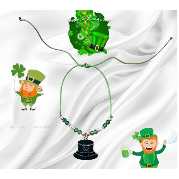 St Patricks Day Knotted String Beaded Bracelet Anklet Leprechaun Hat Sha… - Picture 7 of 10